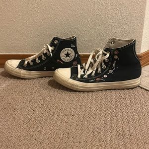 black w floral design converse